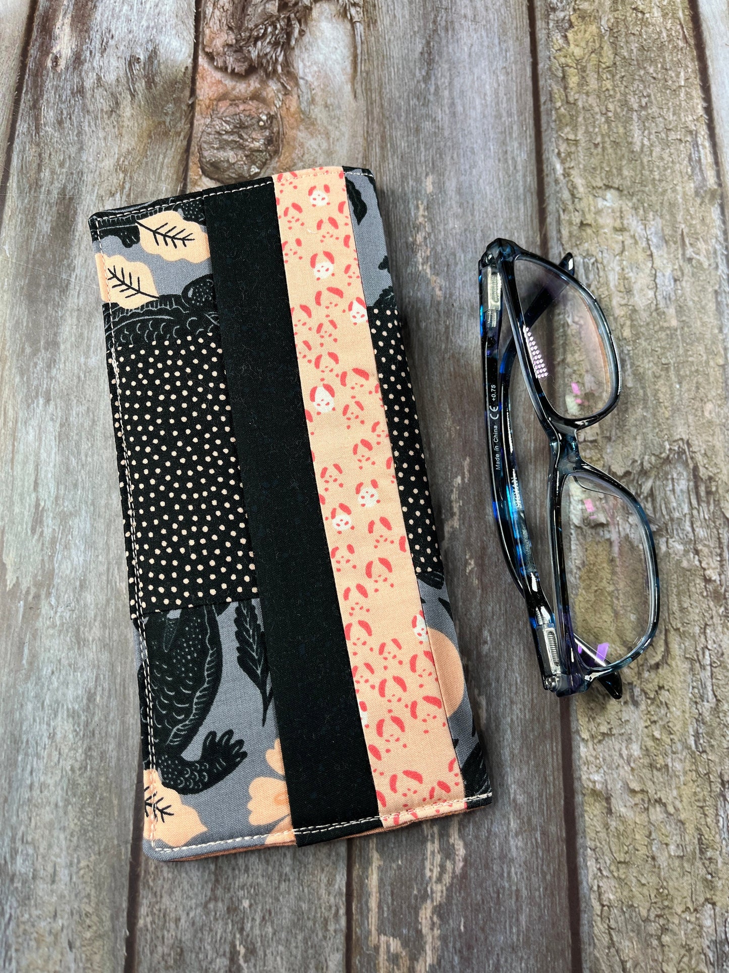 Grey Black Peach Patchwork Glasses Case - Uphouse Crafts