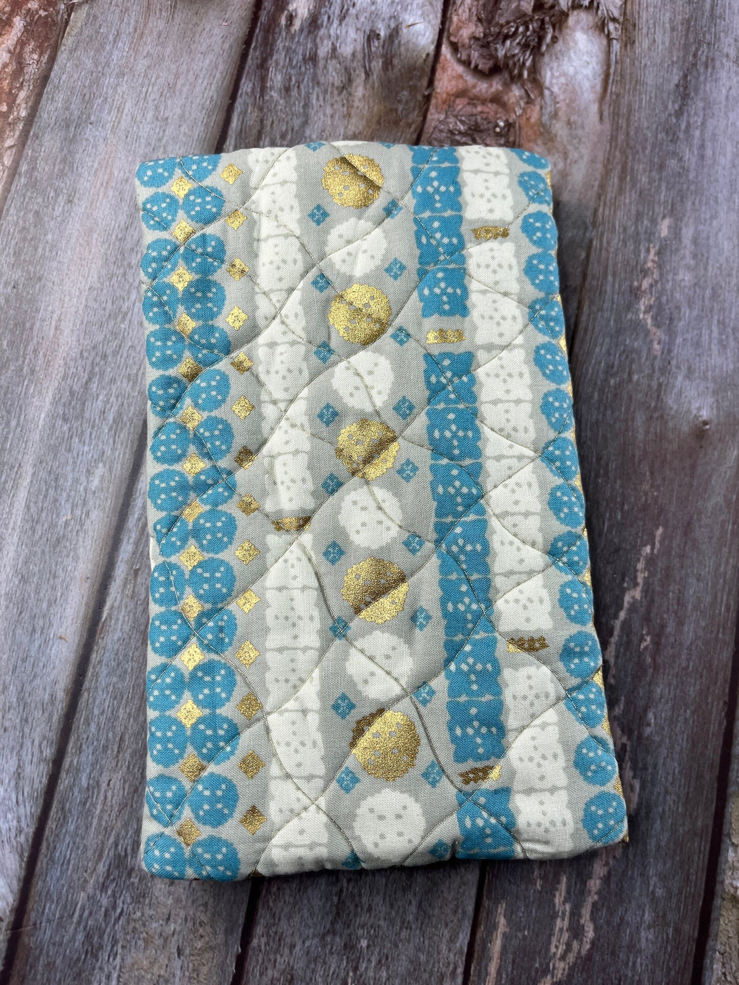 Turquoise Gold Beige Patchwork Notebook Pencil Case - Uphouse Crafts