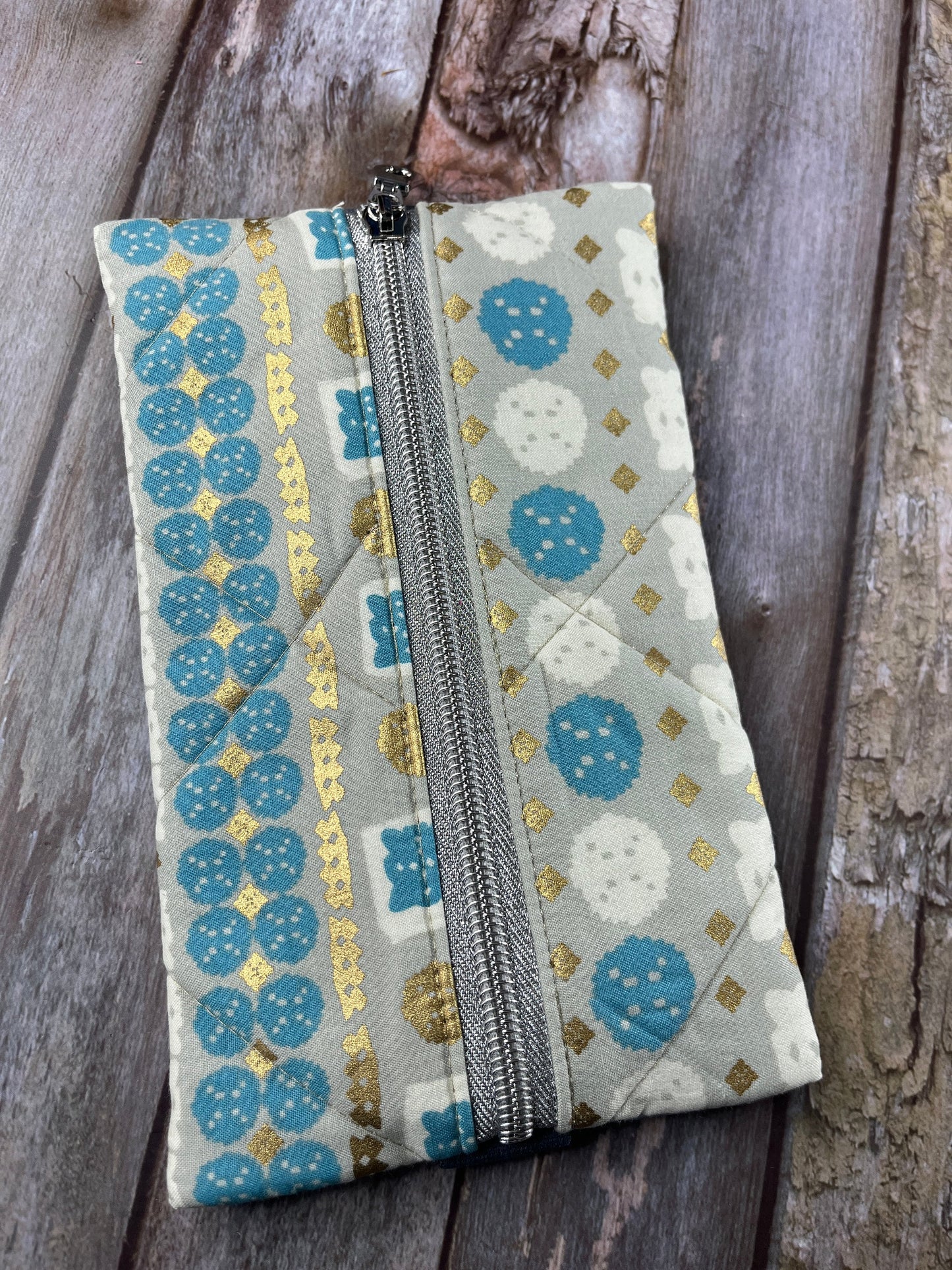 Turquoise Gold Cream Patchwork Notebook Pencil Case - Uphouse Crafts