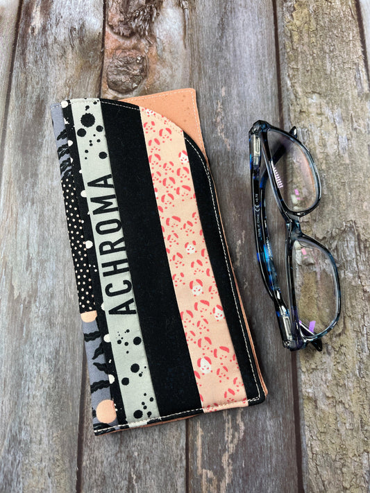 Grey Black Peach Patchwork Glasses Case - Uphouse Crafts