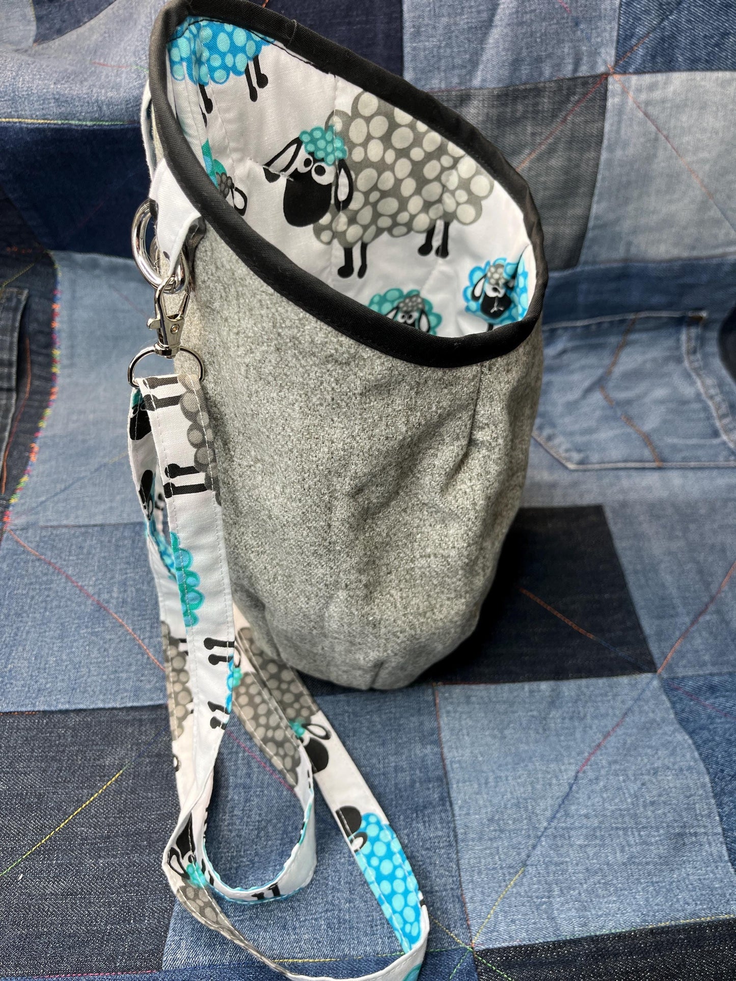 Clothes Peg Bag | Teal Sheep Grey Faux Wool