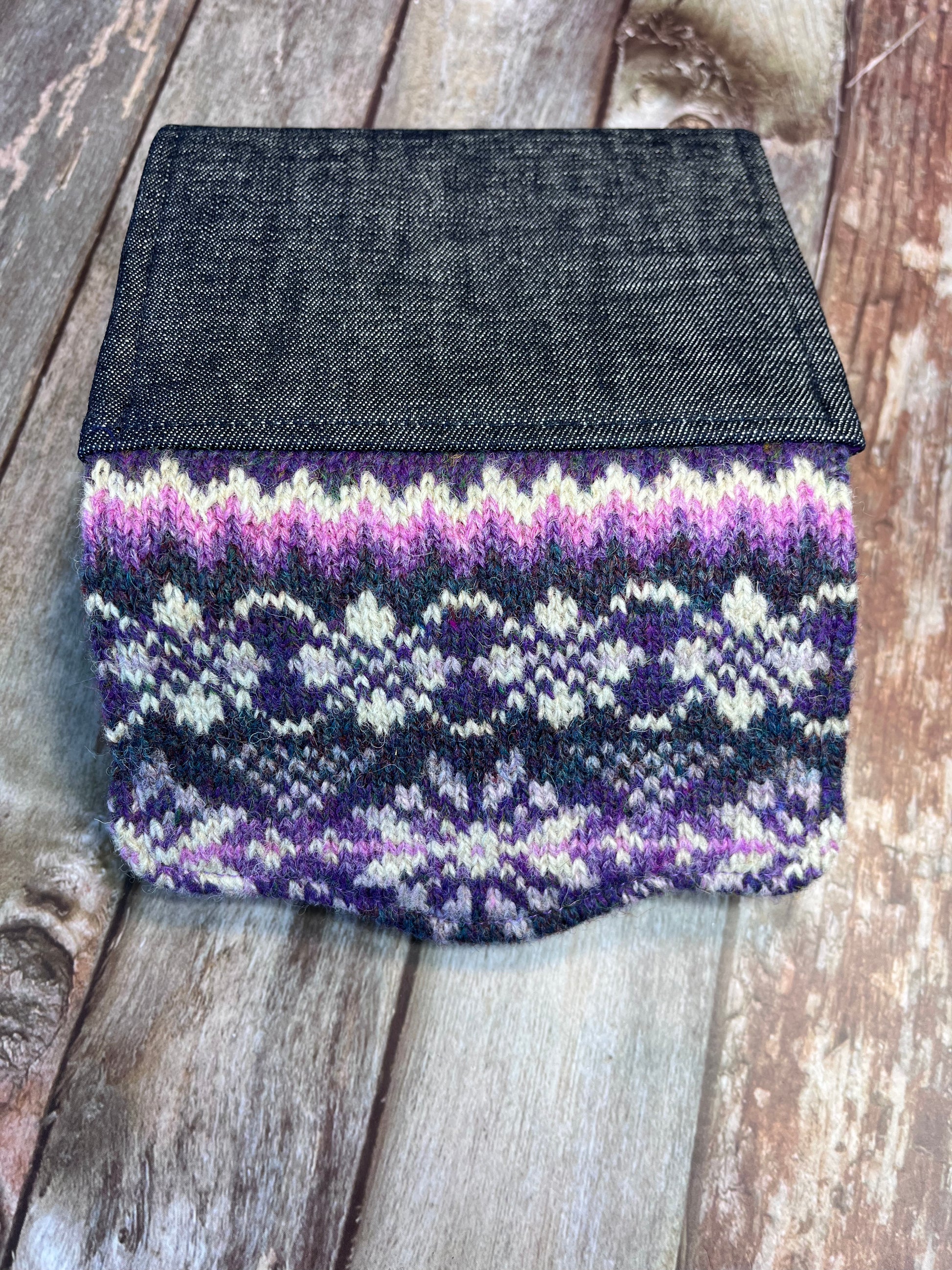 Hand knitted Fair Isle Purse Clutch - Purple Star - Uphouse Crafts