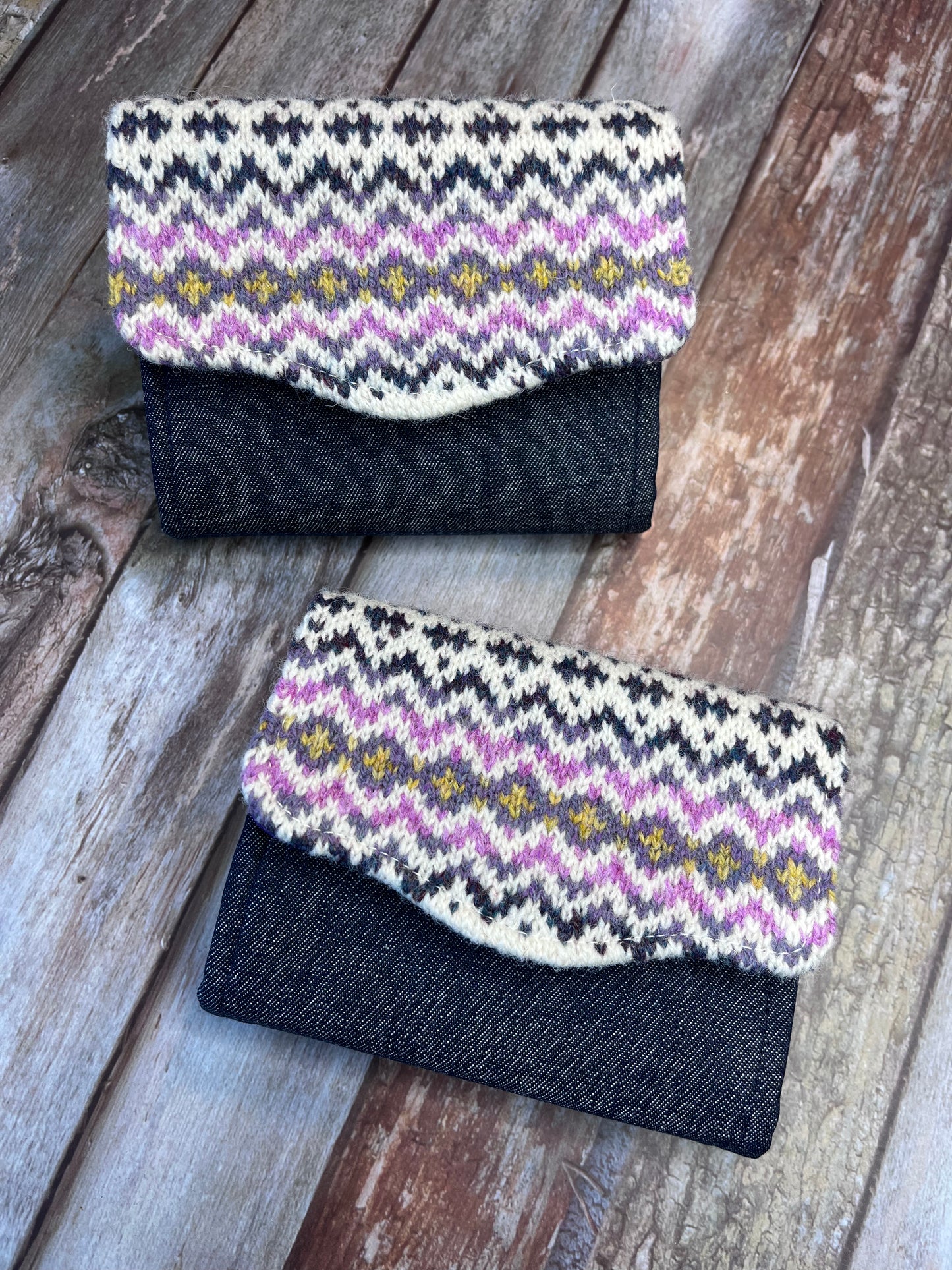 Hand knitted Fair Isle Purse Clutch - Ivory Pink Purple - Uphouse Crafts