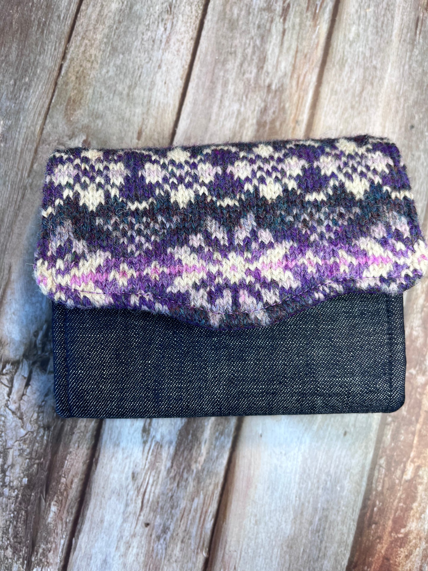 Hand knitted Fair Isle Purse Clutch - Purple Star - Uphouse Crafts