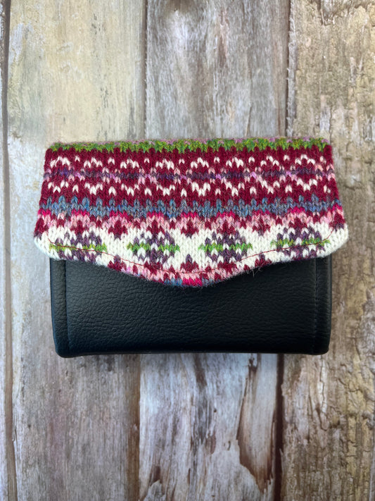 Faux Leather & Pink Purple Green Fair Isle Purse - Uphouse Crafts