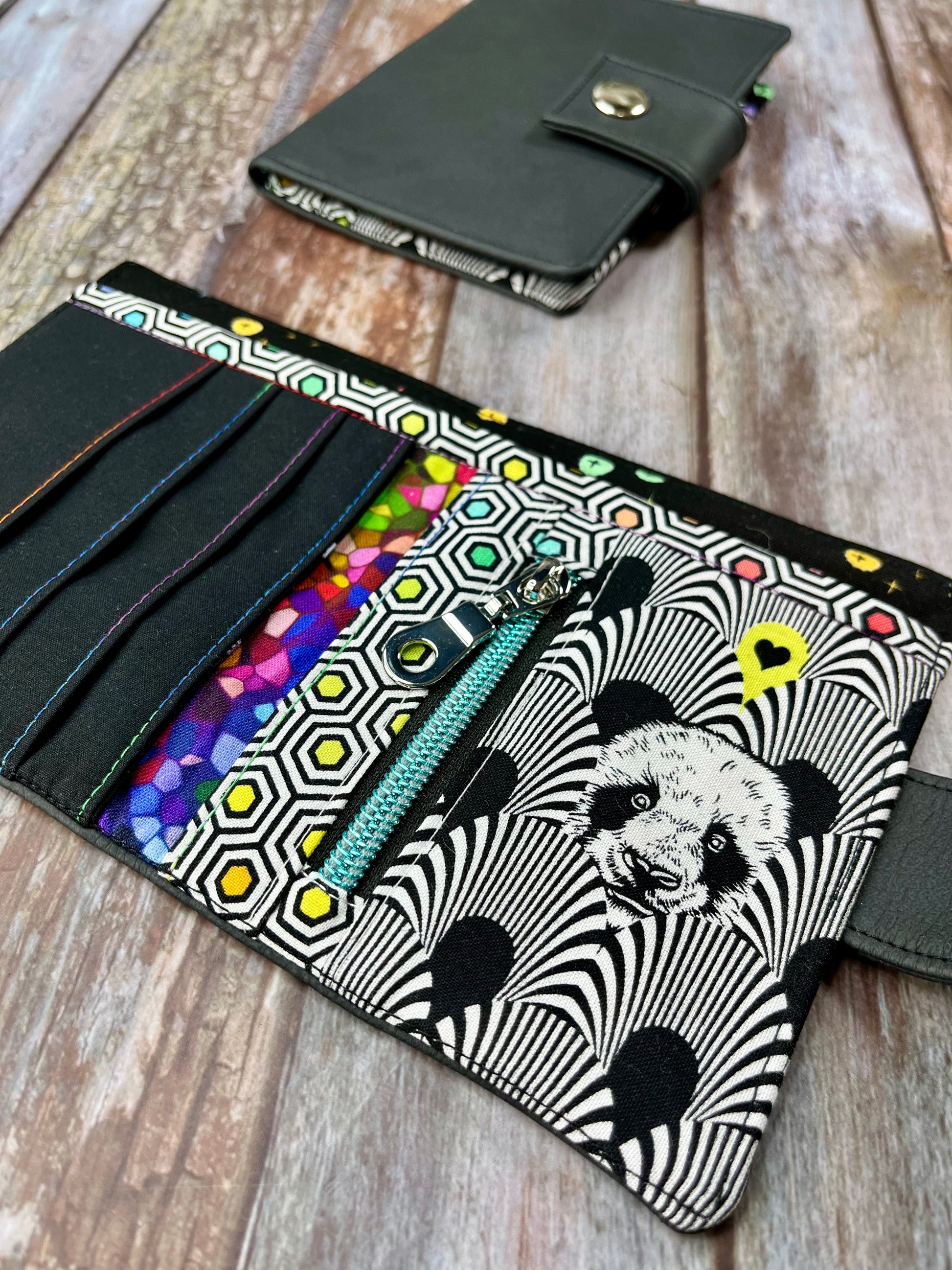 SALE Rainbow Panda Bi-fold Black Faux Leather Wallet - Uphouse Crafts