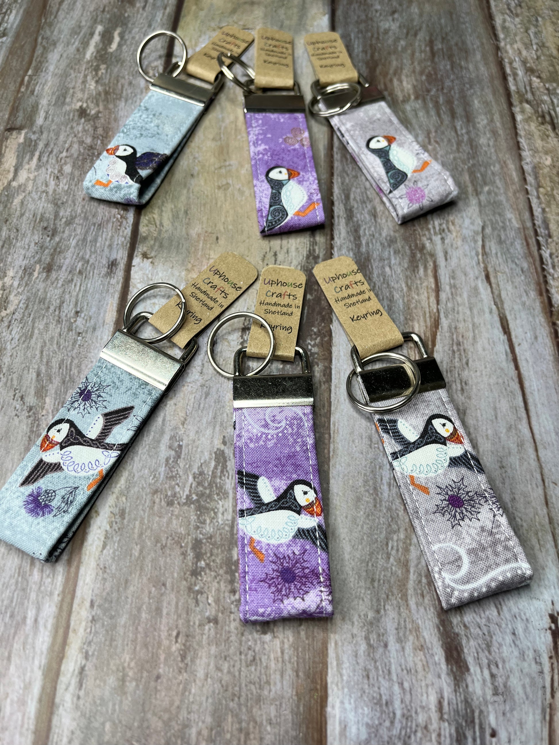 Handmade Cotton Puffin Keyring - Fair Isle - Uphouse Crafts