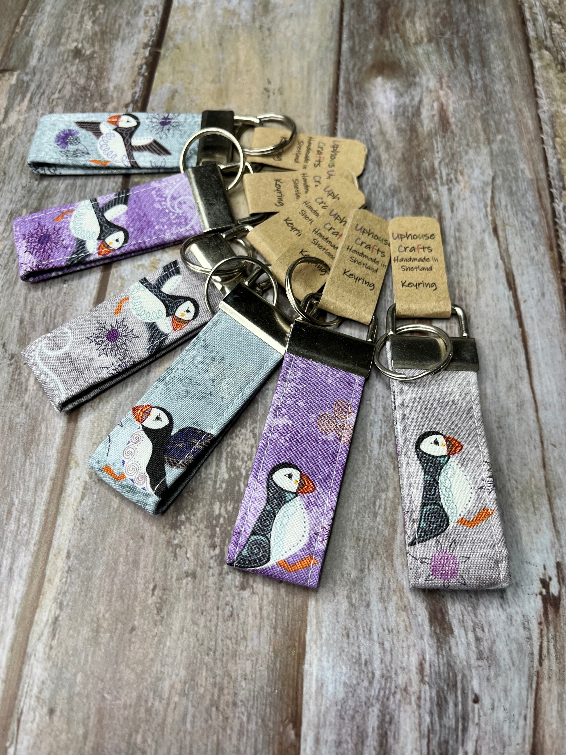 Handmade Cotton Puffin Keyring - Fair Isle - Uphouse Crafts