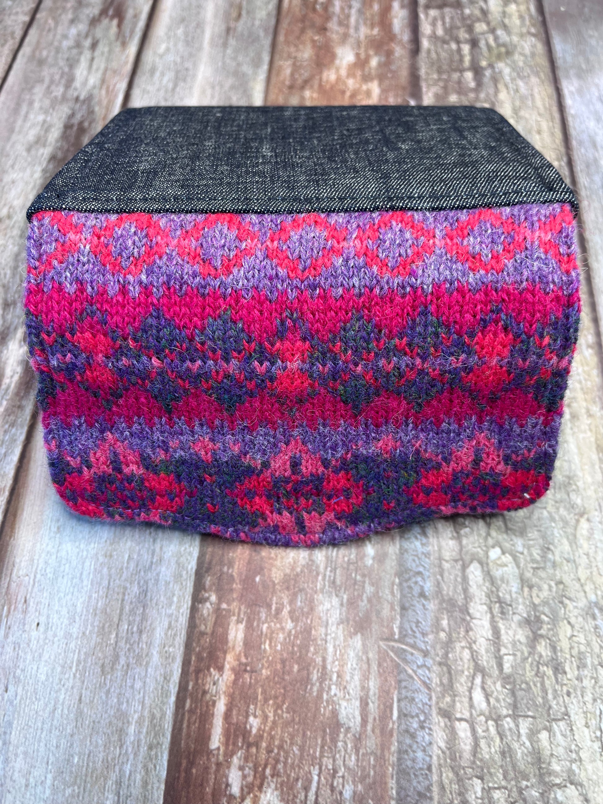 Hand knitted Fair Isle Purse Clutch - Pink Purple - Uphouse Crafts