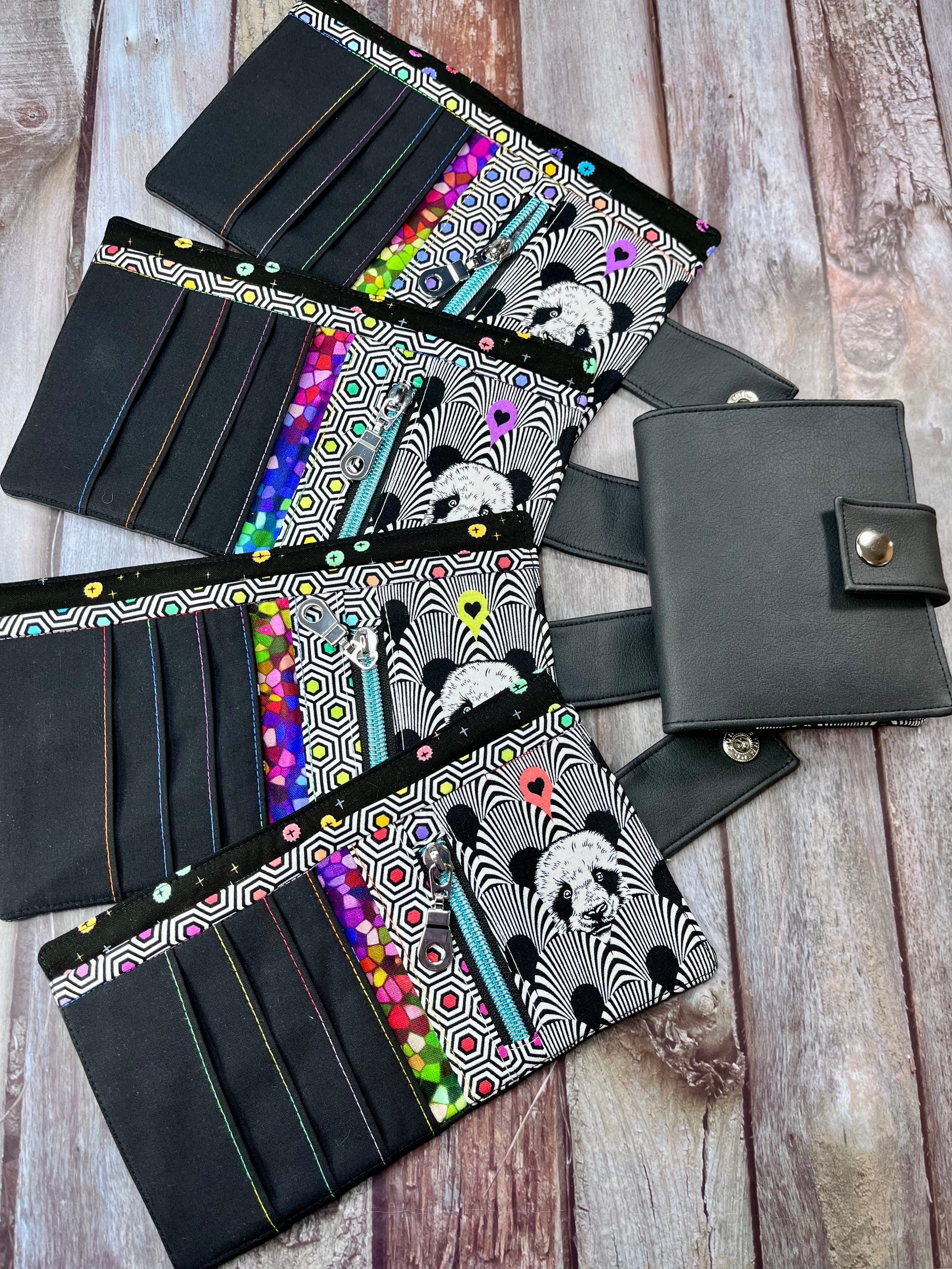 SALE Rainbow Panda Bi-fold Black Faux Leather Wallet - Uphouse Crafts