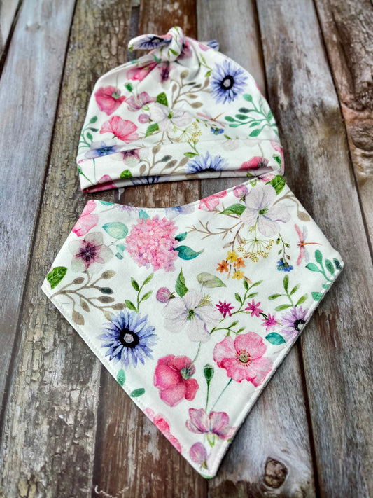 Pastel Wild Flower Dungarees Romper Bib Hat Set - Uphouse Crafts