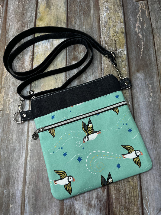 Mint Puffin Cotton & Denim Small Crossbody Bag - Uphouse Crafts