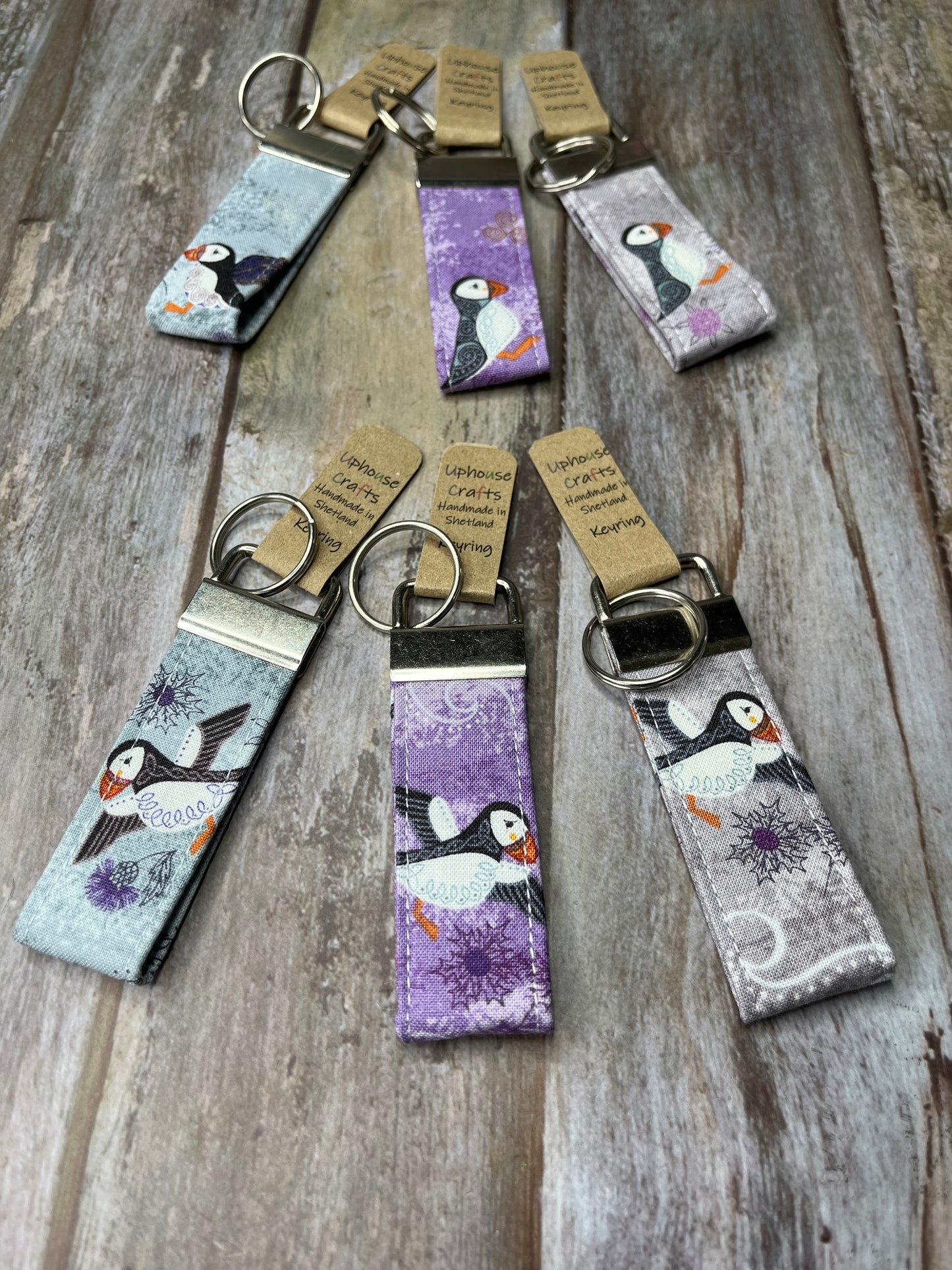 Handmade Cotton Puffin Keyring - Fair Isle - Uphouse Crafts