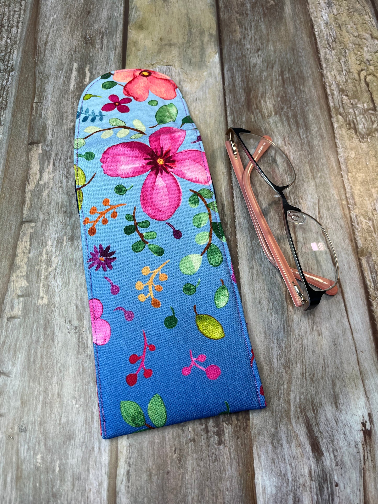 Blue Floral Quilted Cotton Glasses Case, Padded Specs Case - Uphouse Crafts