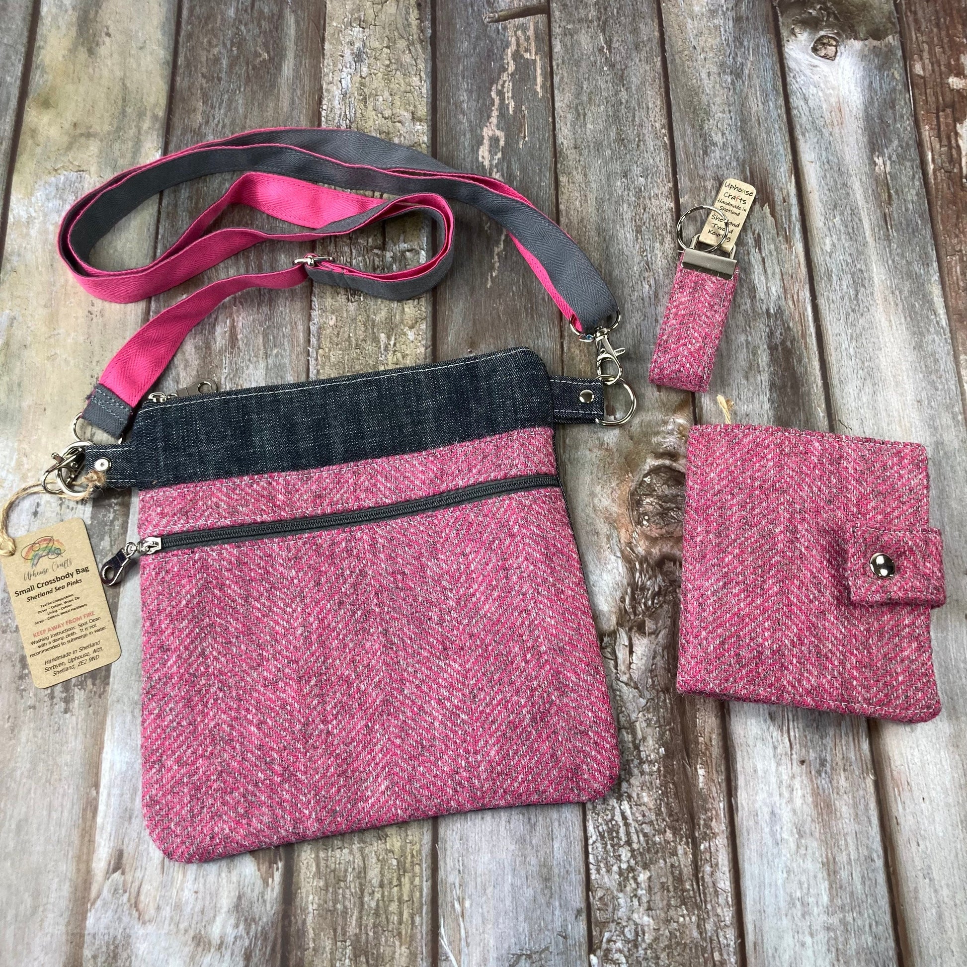 Left Handed Bi - Fold Shetland Sea Pinks Wool Tweet Wallet - Uphouse Crafts