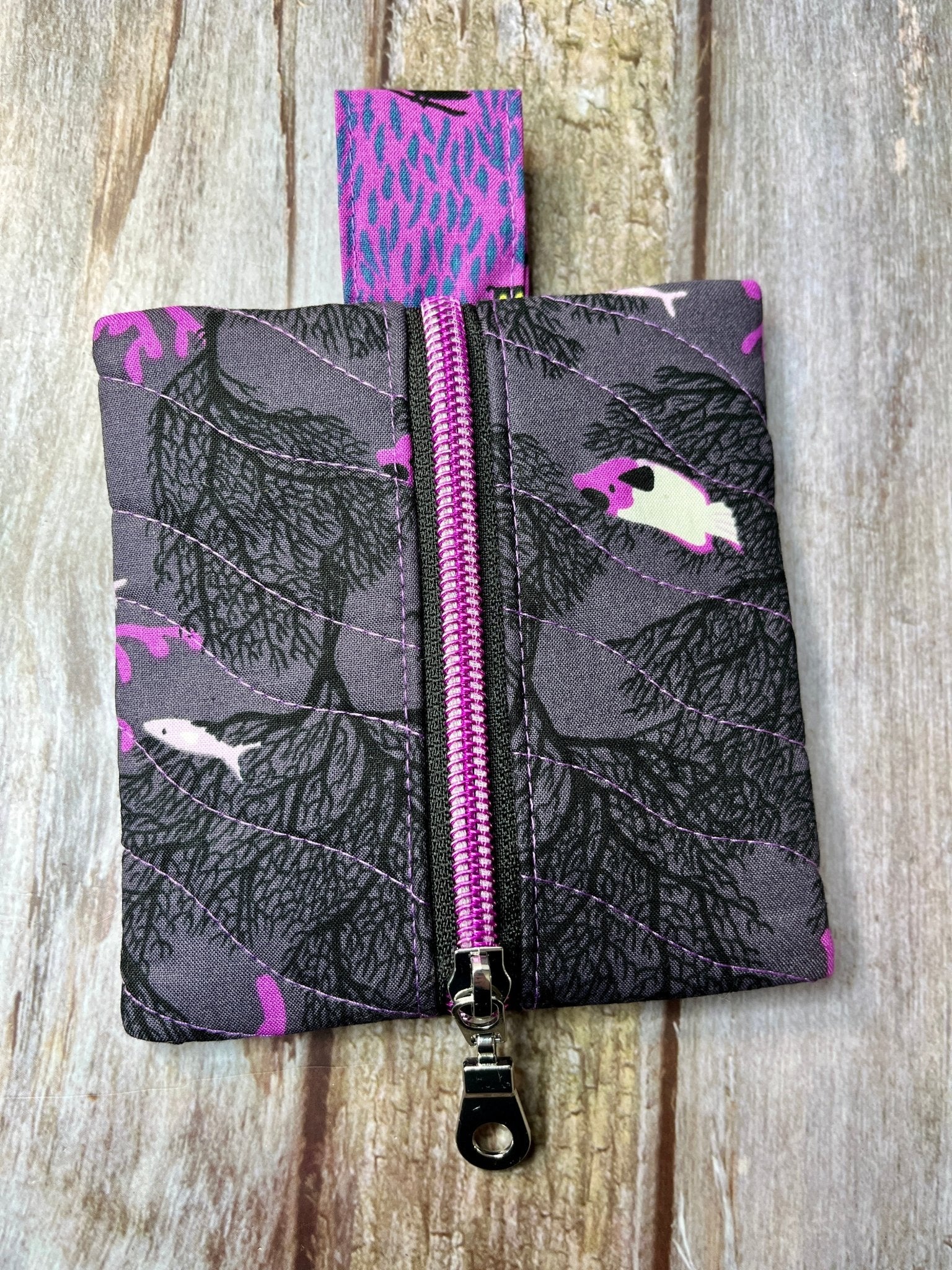 Mini Zip Pouch - Charcoal Purple Fish - Uphouse Crafts