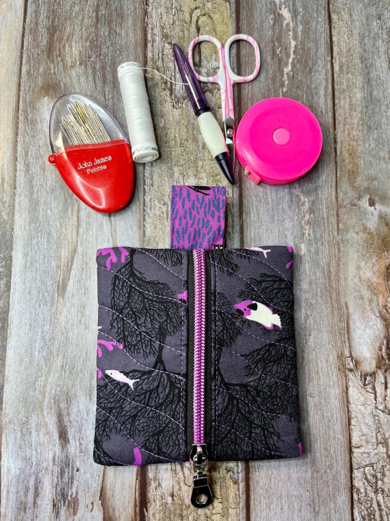 Mini Zip Pouch | Charcoal Purple Fish