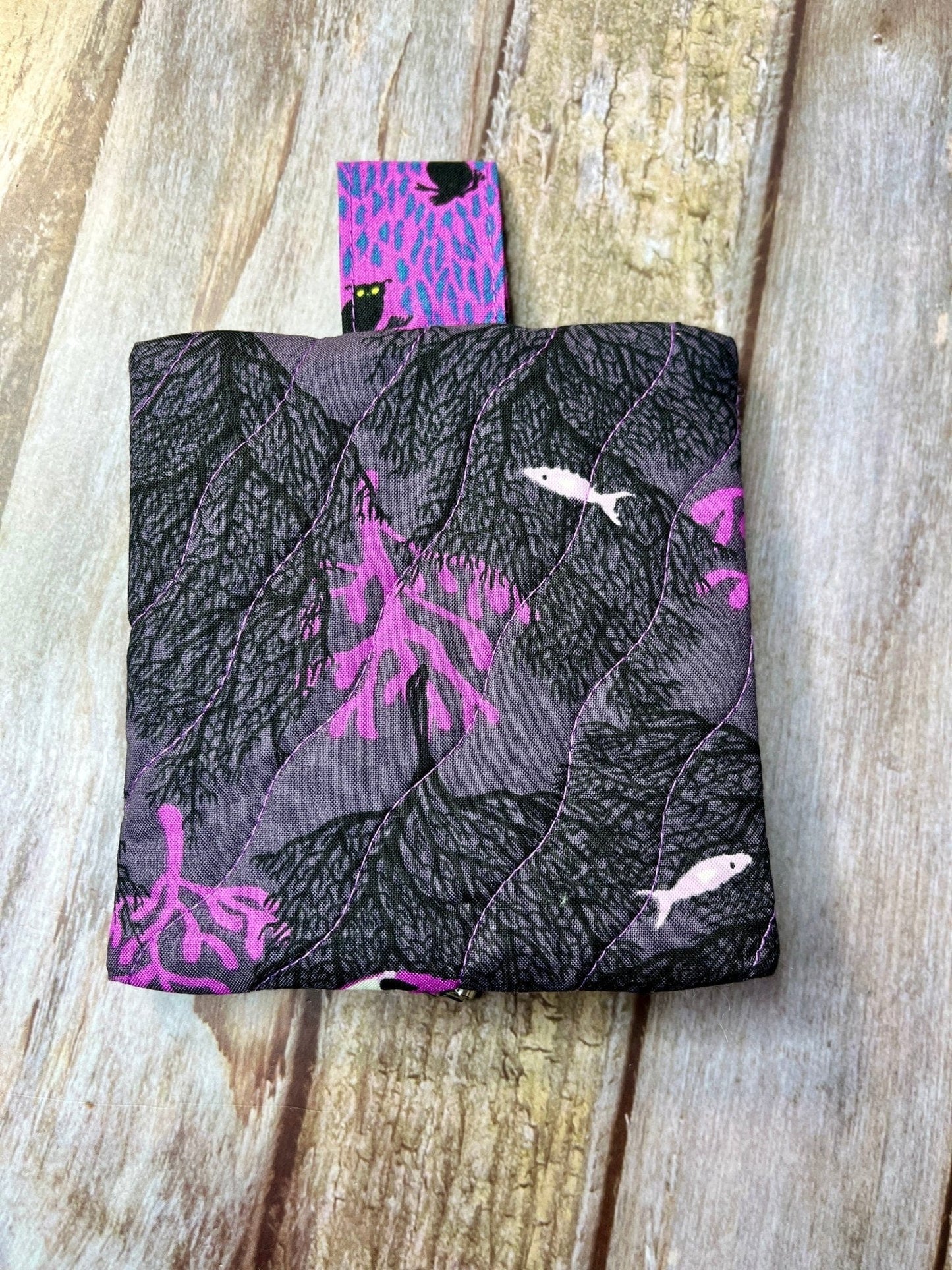 Mini Zip Pouch | Charcoal Purple Fish