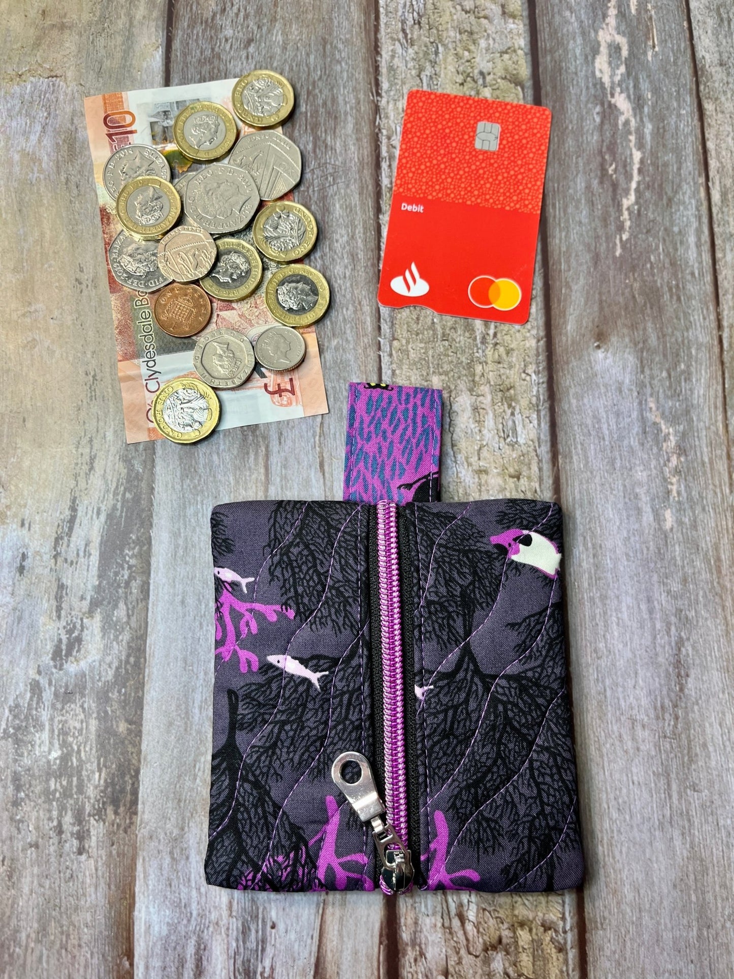 Mini Zip Pouch - Charcoal Purple Fish - Uphouse Crafts