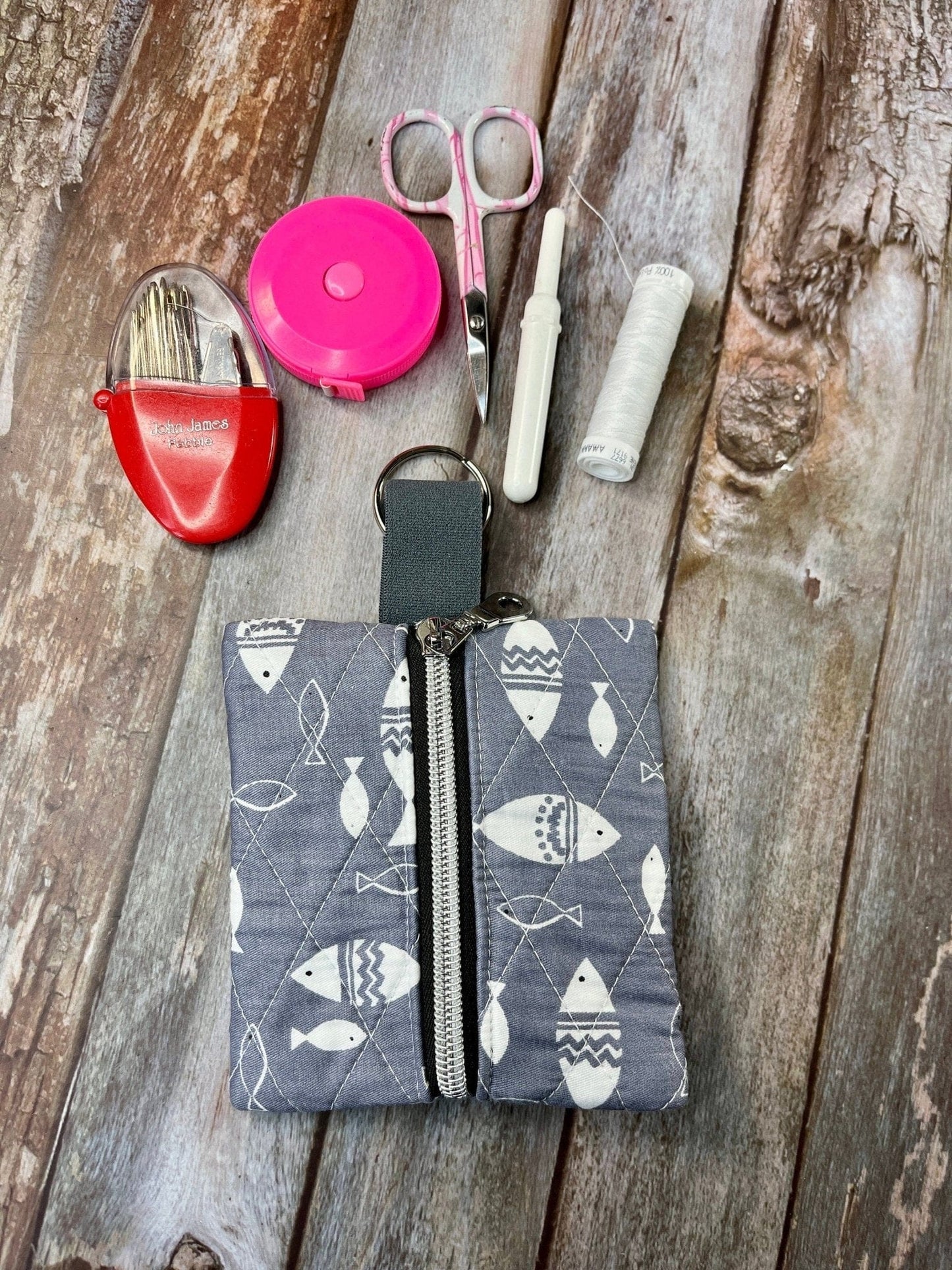 Mini Zip Pouch | Grey Fish quilted