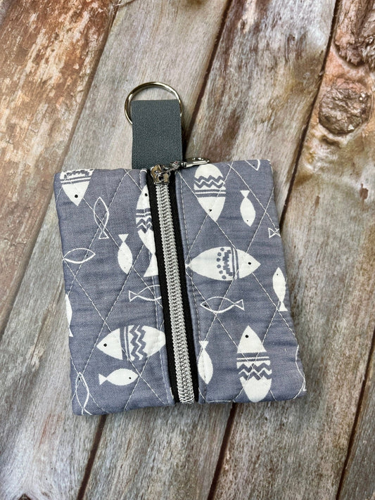 Mini Zip Pouch | Grey Fish quilted