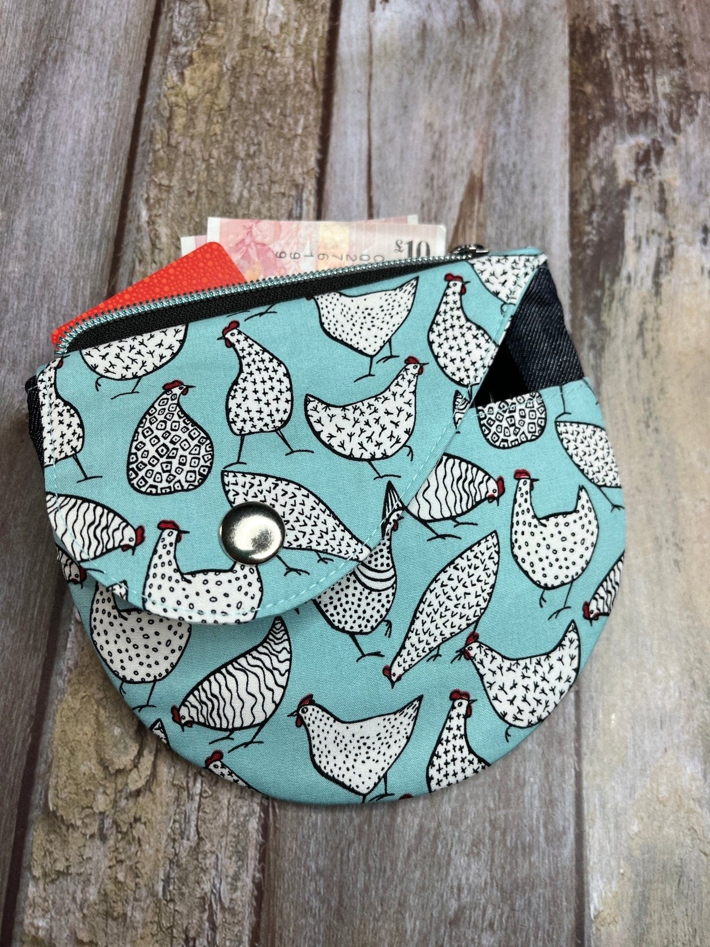 Mint Chicken Round Wing Zip Purse