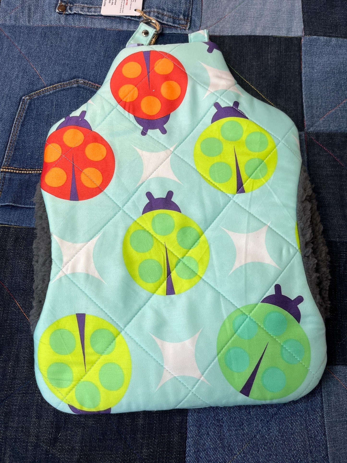 Mint Rainbow Ladybug Wearable Hot Water Bottle Cover with straps - Uphouse Crafts