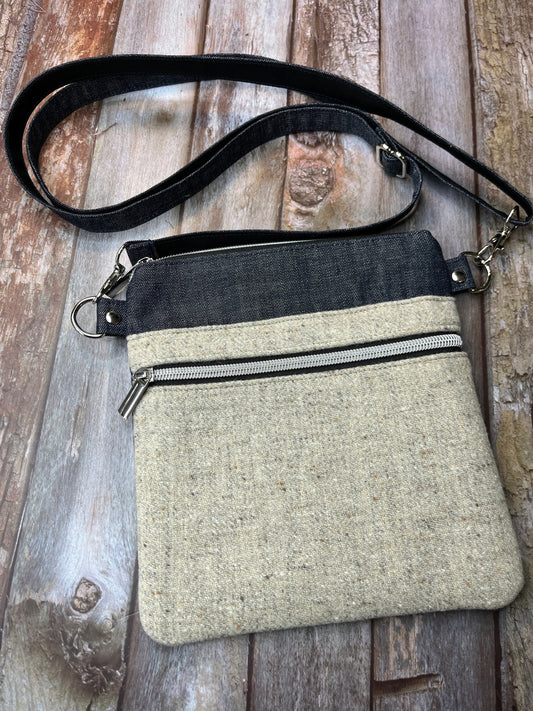 Natural Beige Cream Wool Tweed Crossbody Bag - Uphouse Crafts