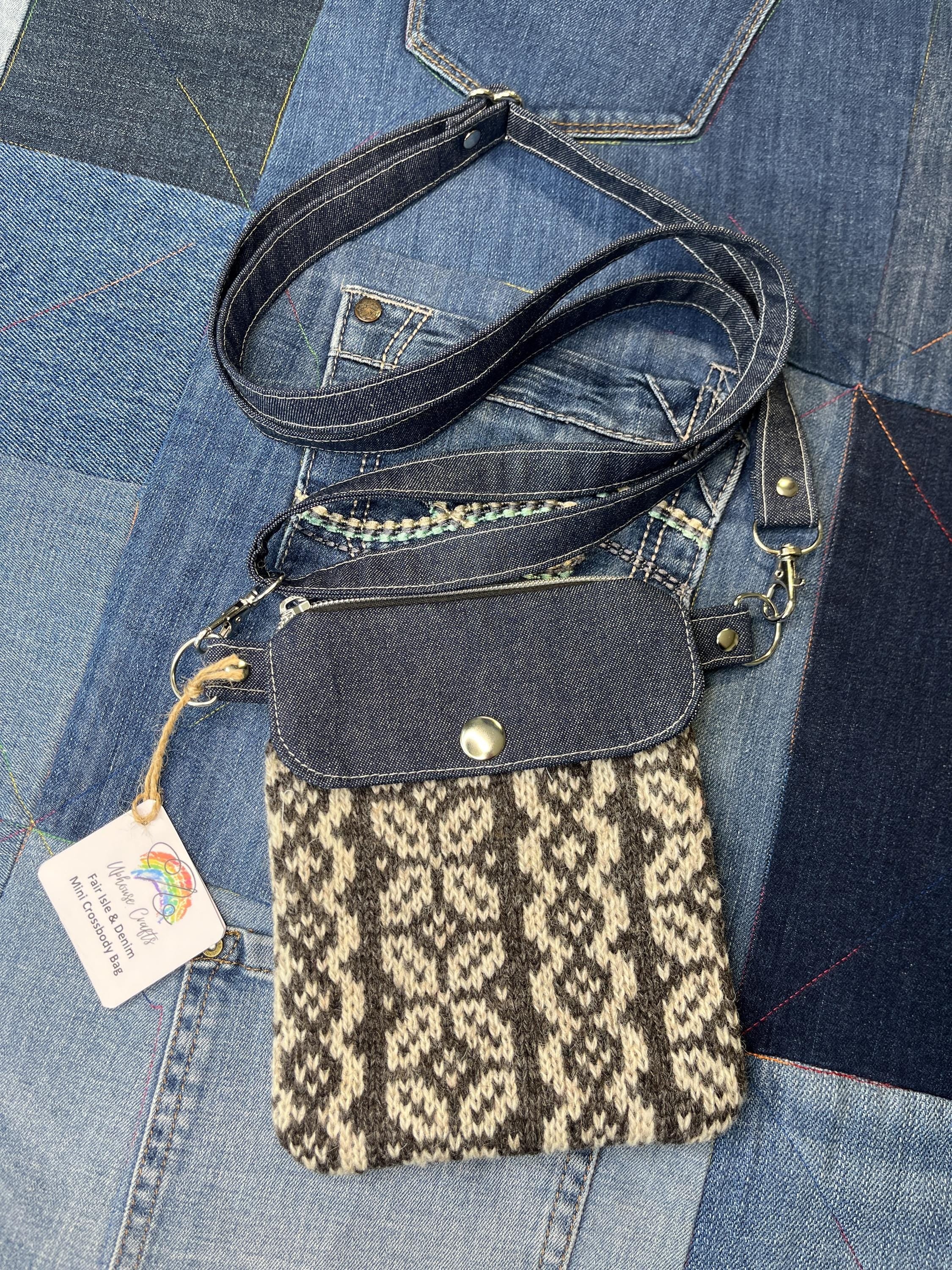 Natural Shetland Wool Denim Mini Crossbody Bag - Uphouse Crafts