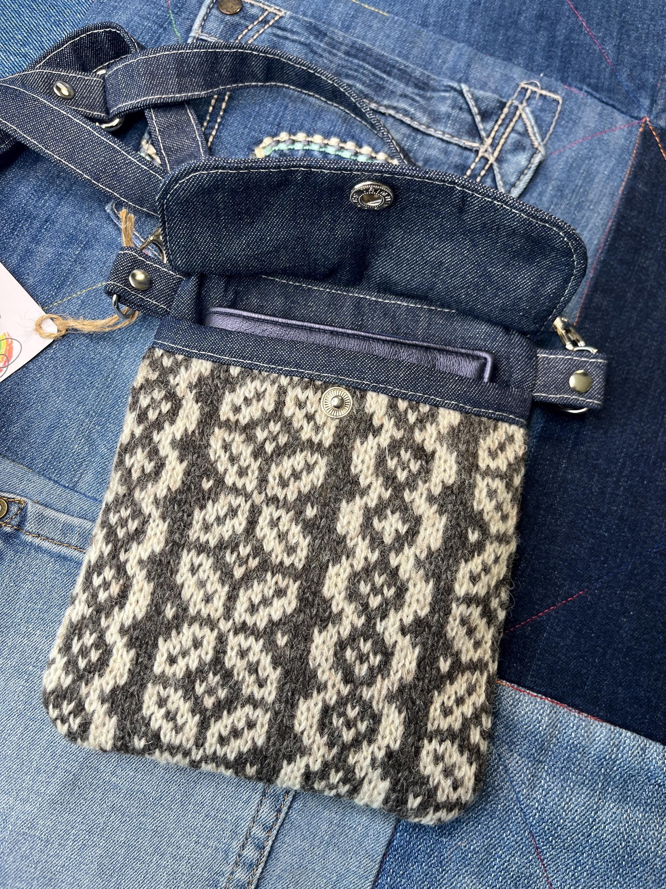 Natural Shetland Wool Denim Mini Crossbody Bag - Uphouse Crafts