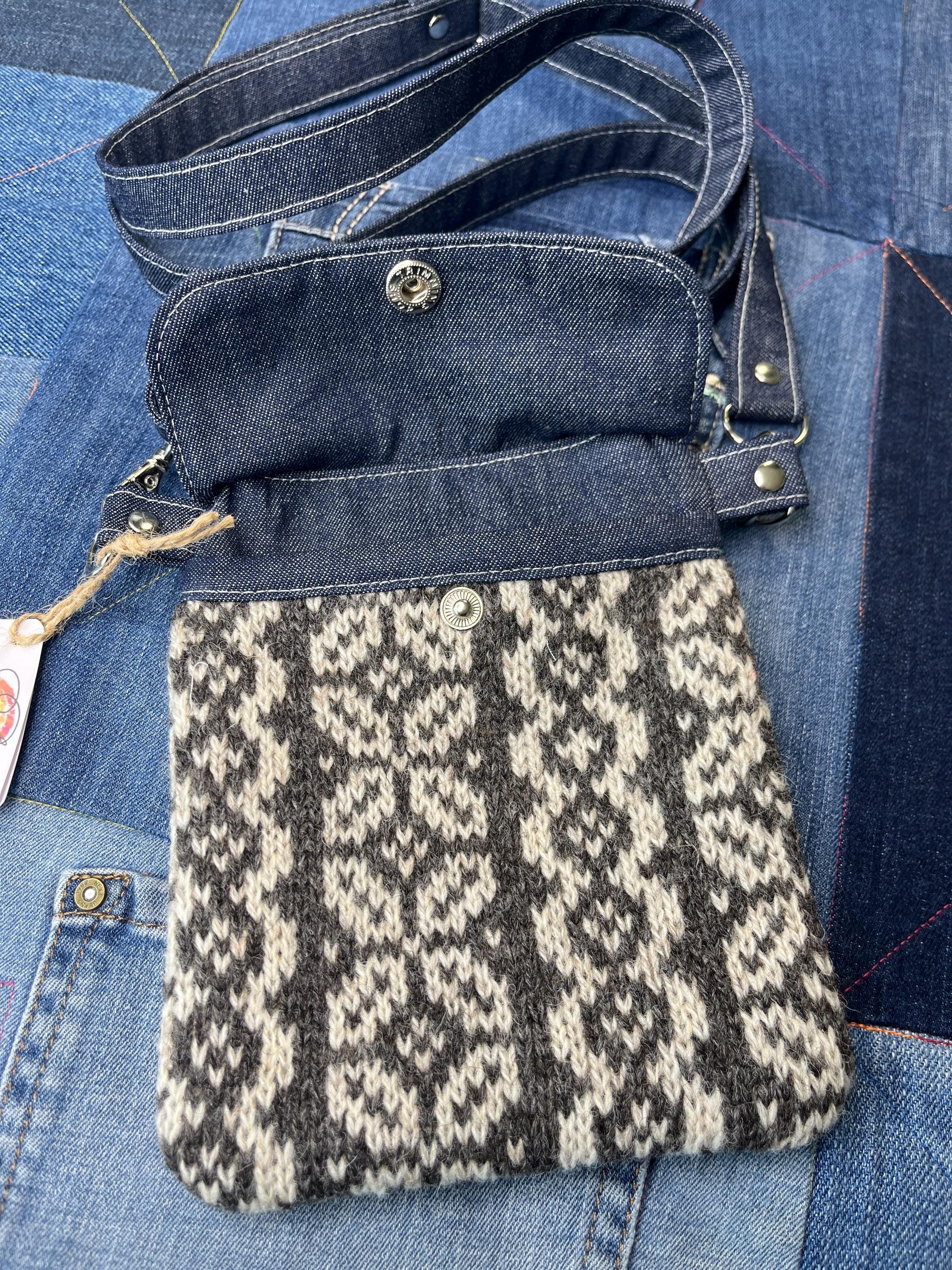 Natural Shetland Wool Denim Mini Crossbody Bag - Uphouse Crafts
