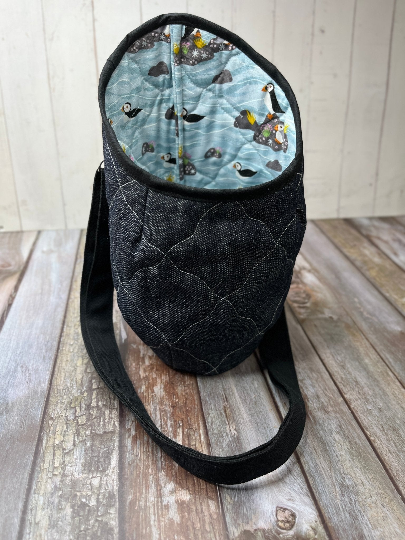 New Style Denim Clothes Peg Bag - Aqua Puffin on Rocks - Uphouse Crafts