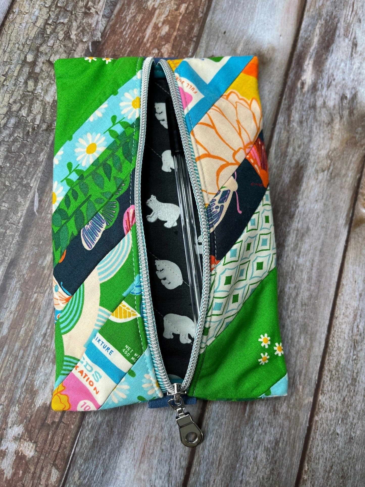 Notebook Pencil Case | Patchwork Green Blue Orange