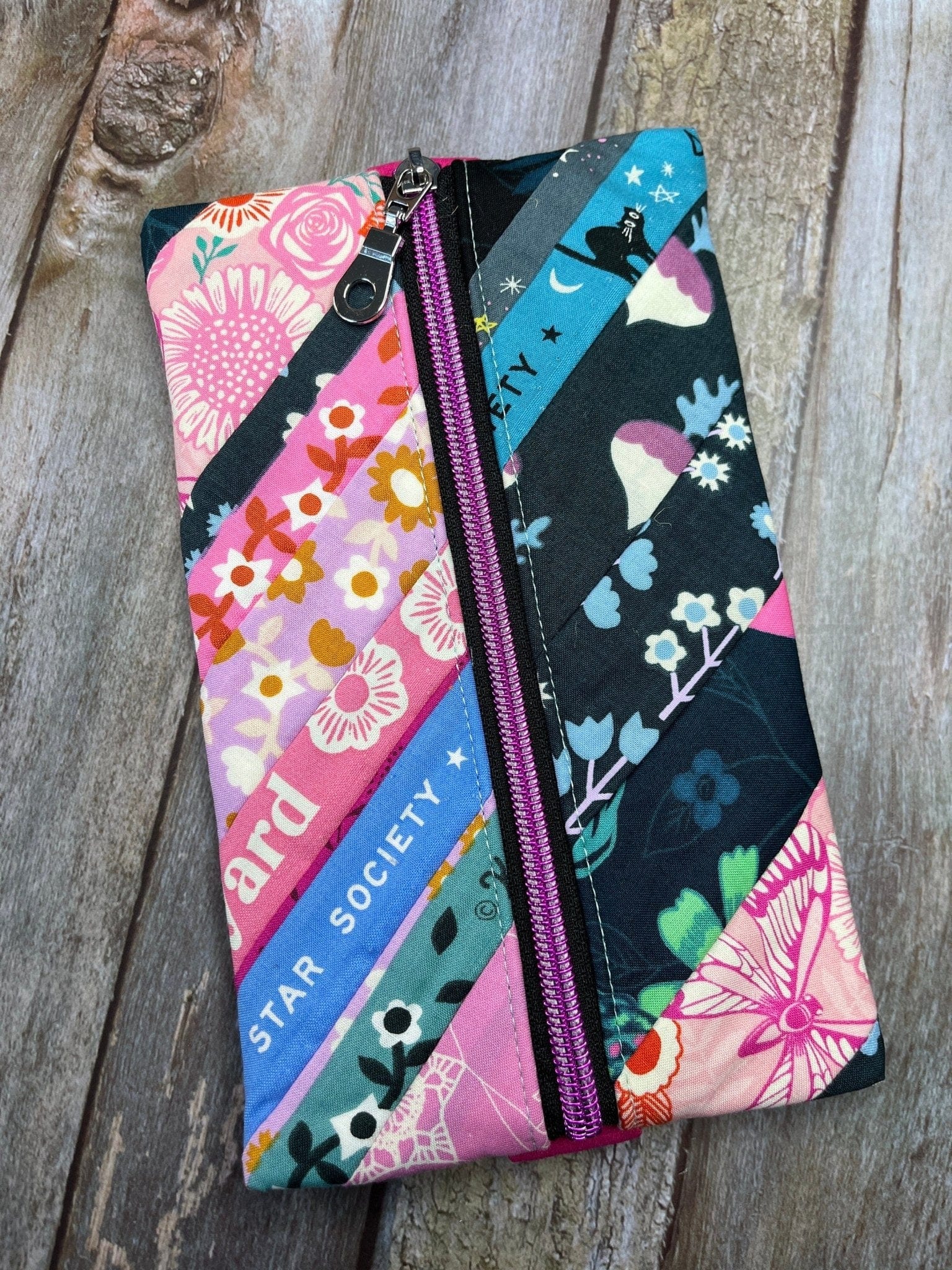 Notebook Pencil Case - Pink Floral Cat Patchwork