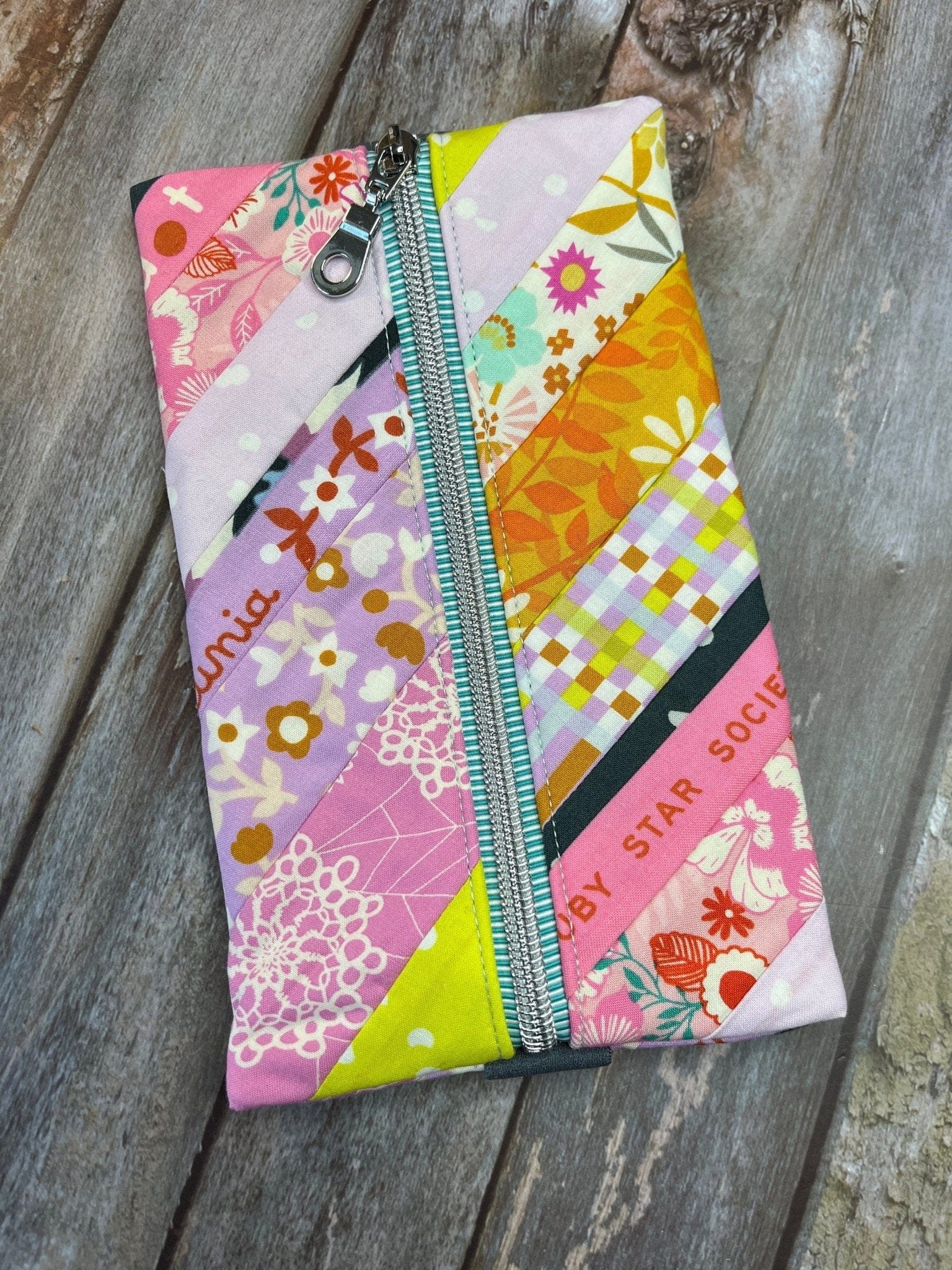 Notebook Pencil Case - Pink Lilac Yellow Patchwork