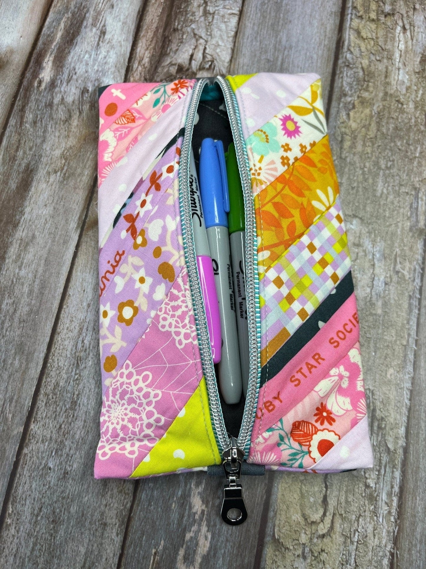 Notebook Pencil Case - Pink Lilac Yellow Patchwork