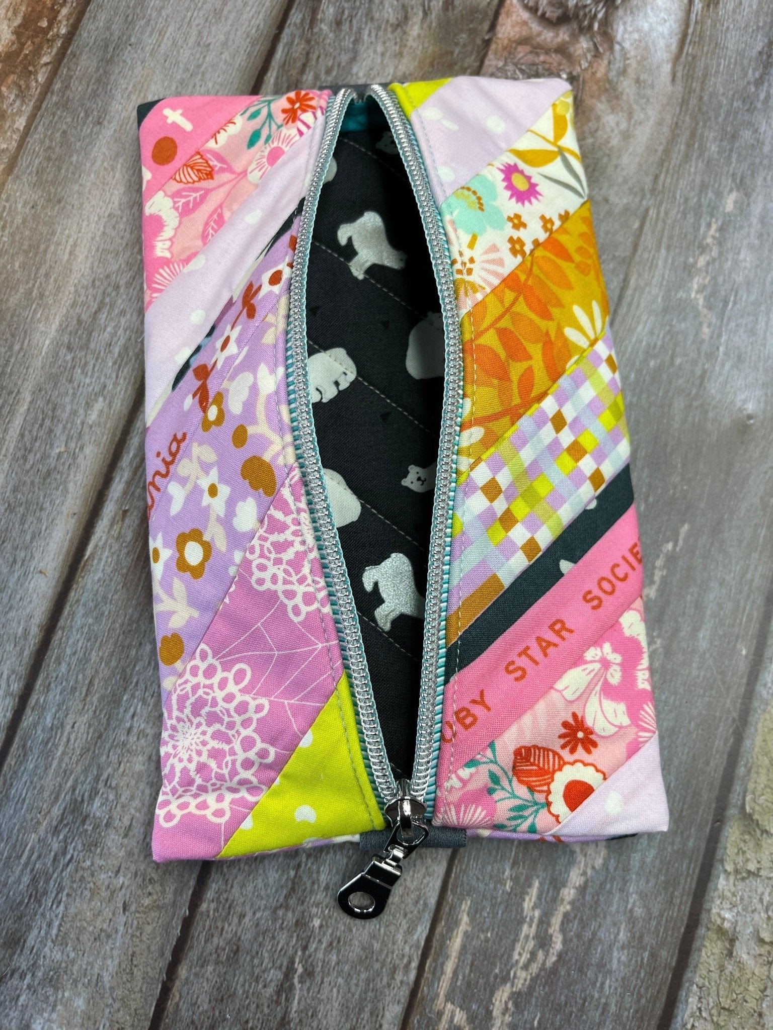 Notebook Pencil Case - Pink Lilac Yellow Patchwork