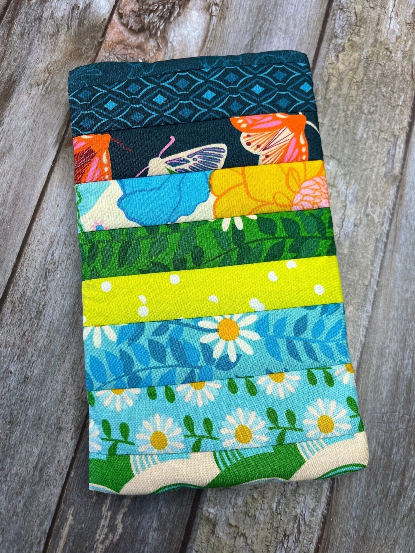 Notebook Pencil Case - Yellow Green Blue Patchwork