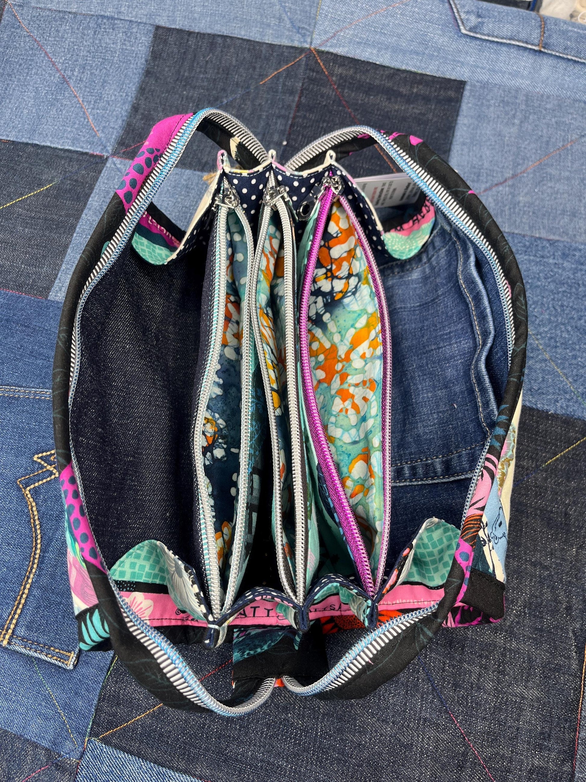 Pink Aqua Selvedge Sew Together Bag - Uphouse Crafts