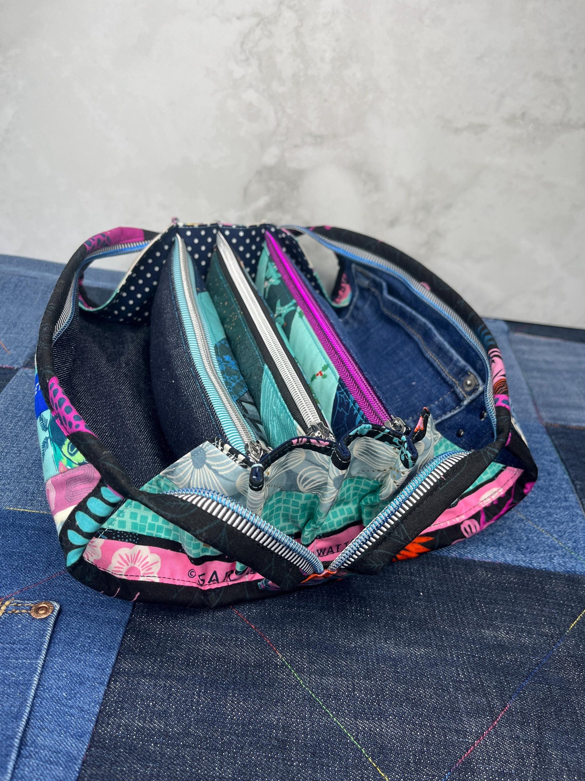 Pink Aqua Selvedge Sew Together Bag - Uphouse Crafts