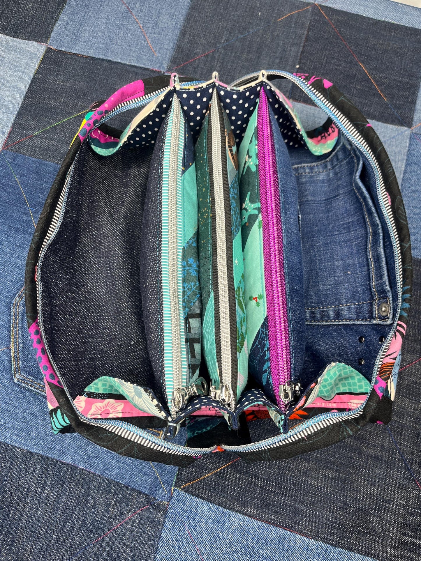 Pink Aqua Selvedge Sew Together Bag - Uphouse Crafts