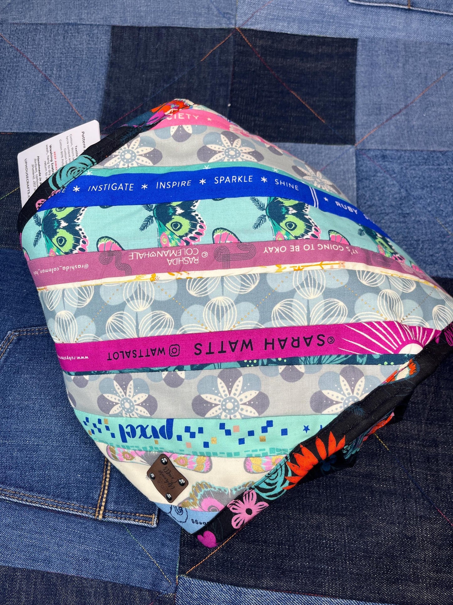 Pink Aqua Selvedge Sew Together Bag - Uphouse Crafts