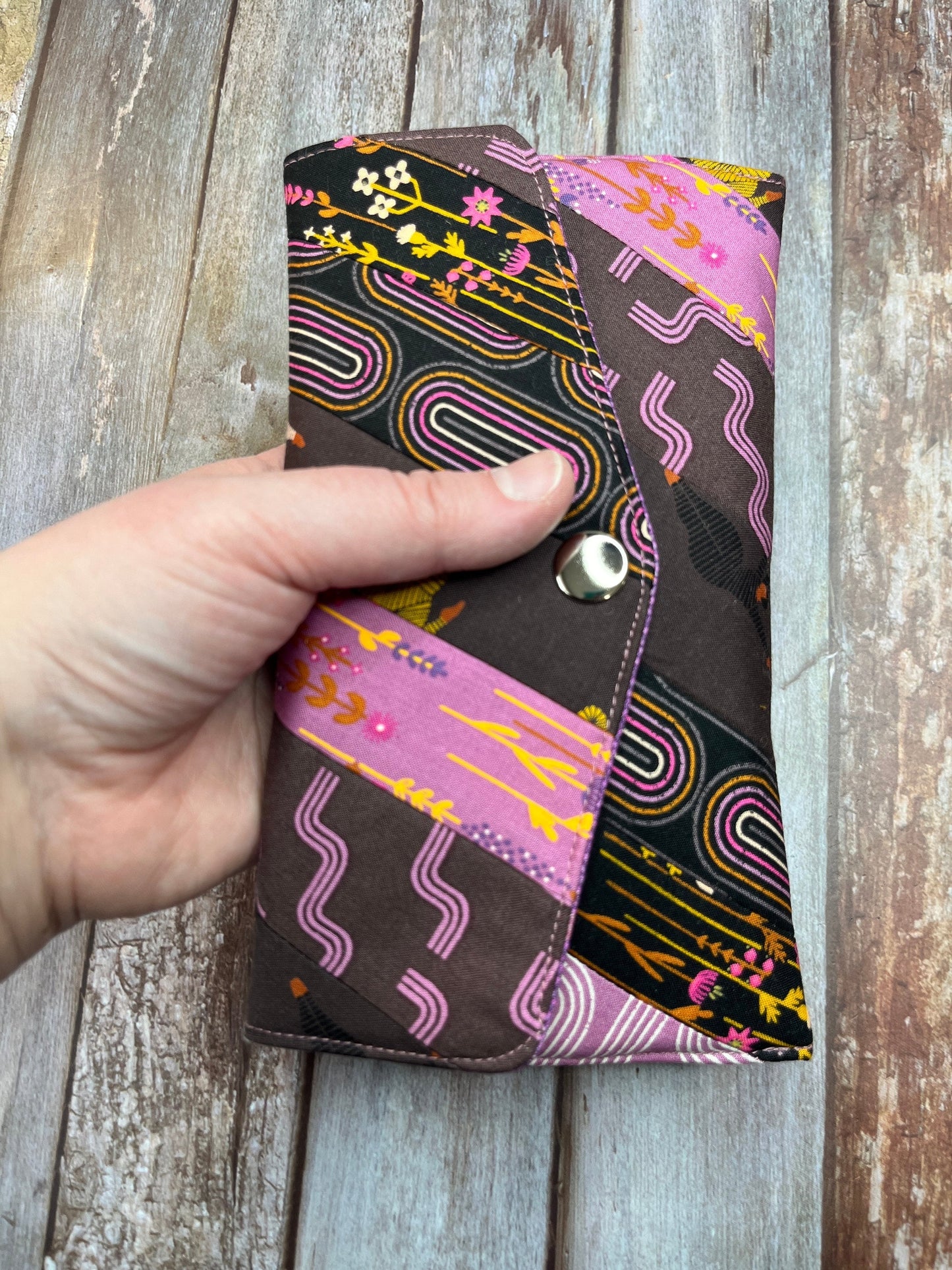 Pink Brown Slim Purse | Patchwork Purse | Phone Clutch Wallet - Uphouse Crafts