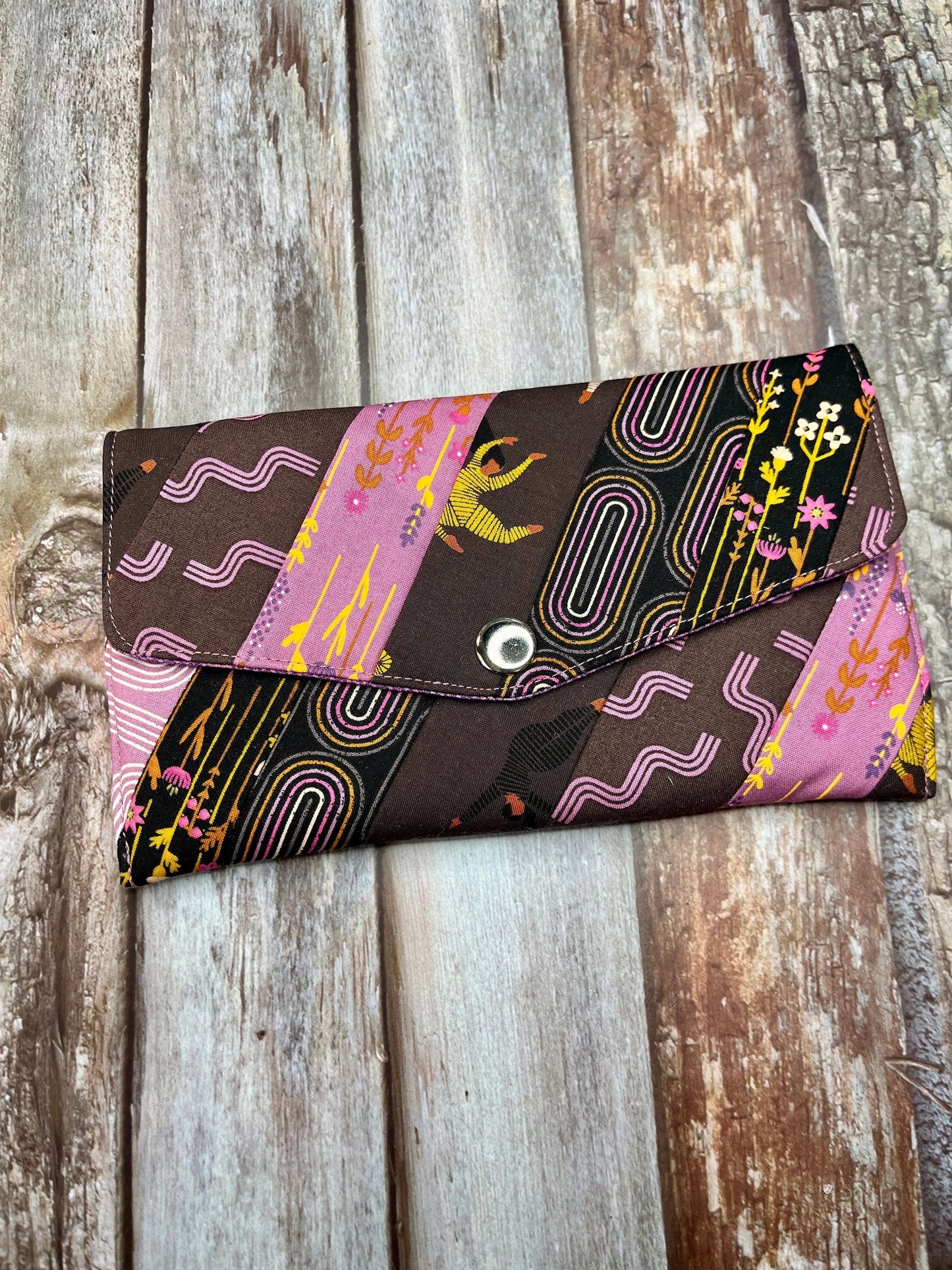 Pink Brown Slim Purse | Patchwork Purse | Phone Clutch Wallet