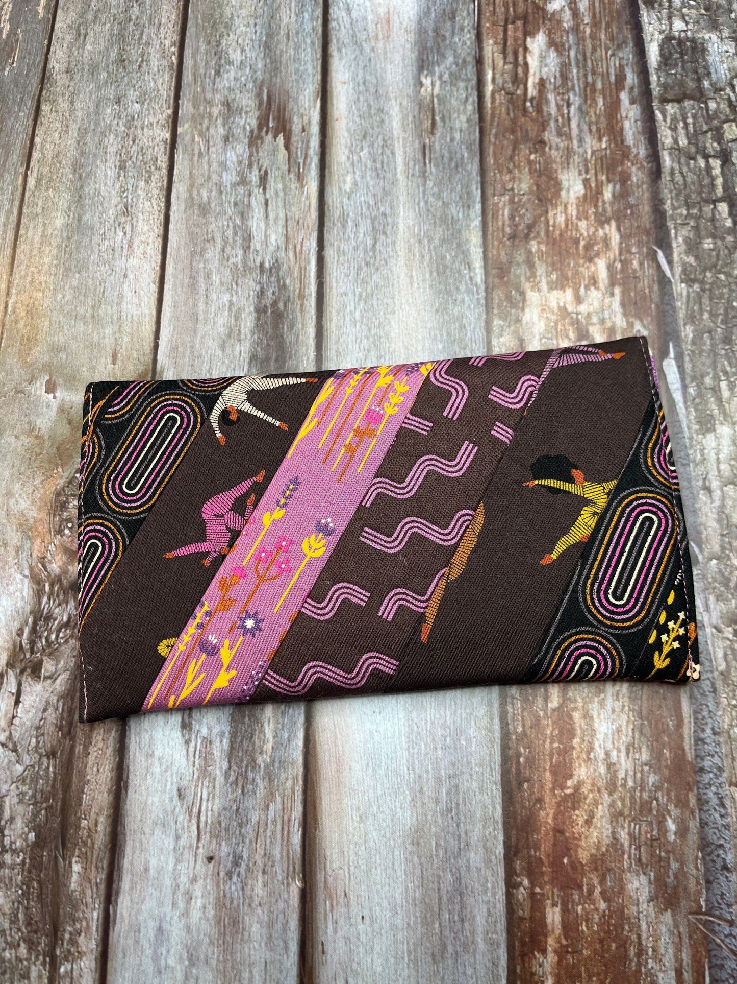 Pink Brown Slim Purse | Patchwork Purse | Phone Clutch Wallet