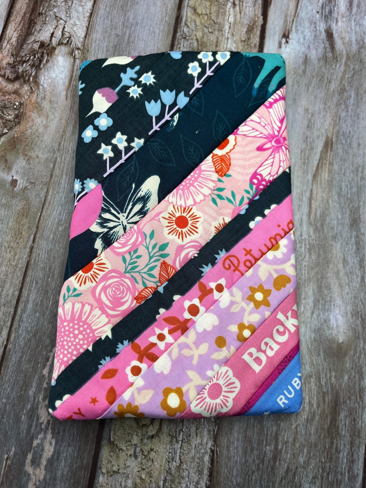 Pink Floral Cat Patchwork Notebook Pencil Case, A5 Journal Zip Case, Bookmark - Uphouse Crafts