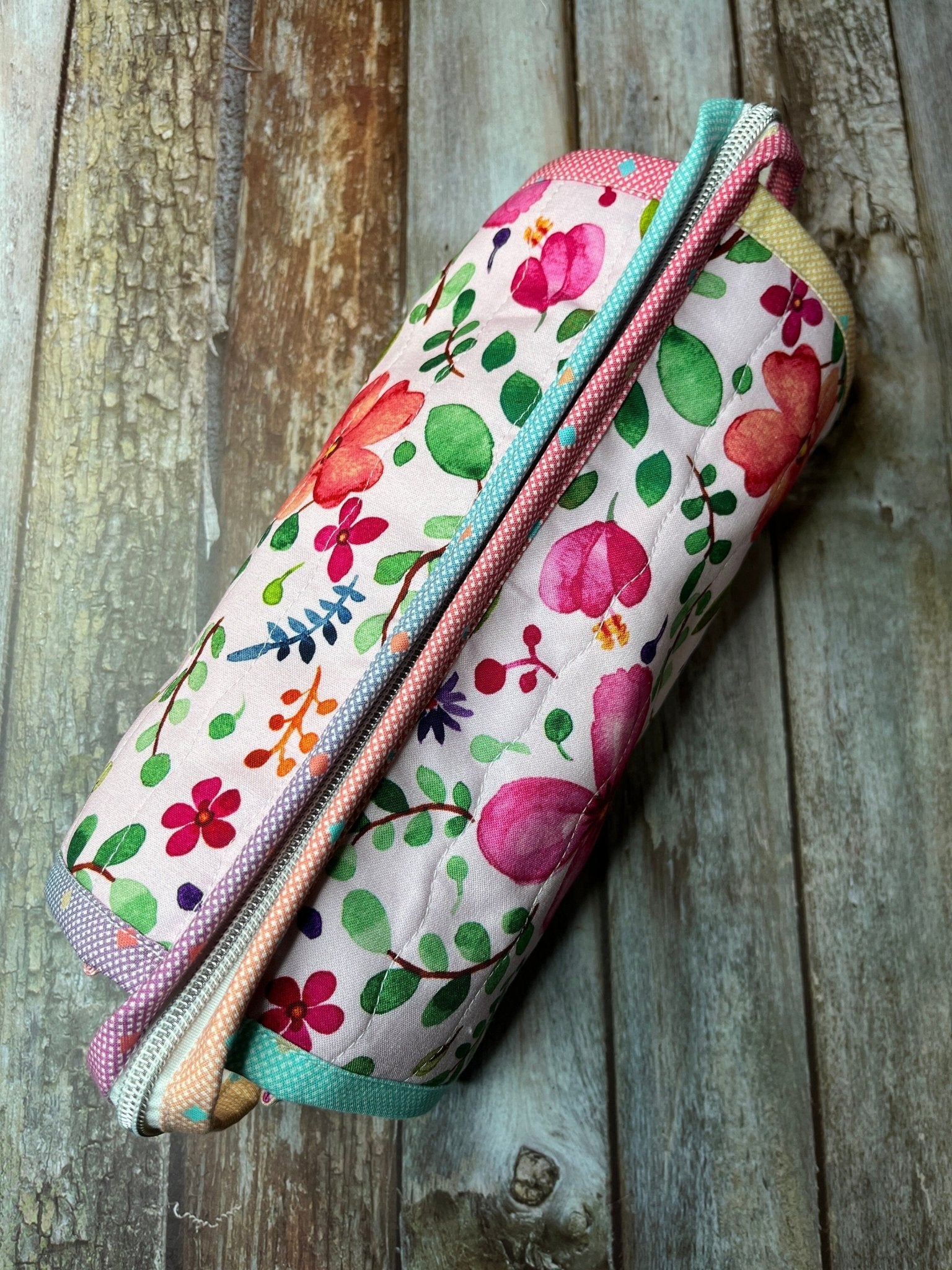 Pink Lemon Floral Sew Together Bag, Organiser Bag, Make Up Bag - Uphouse Crafts