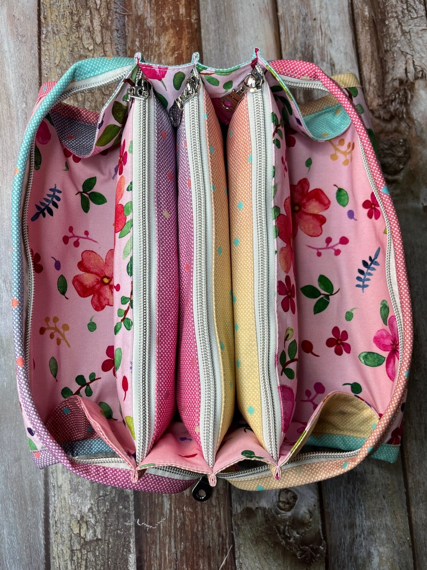 Pink Lemon Floral Sew Together Bag, Organiser Bag, Make Up Bag - Uphouse Crafts