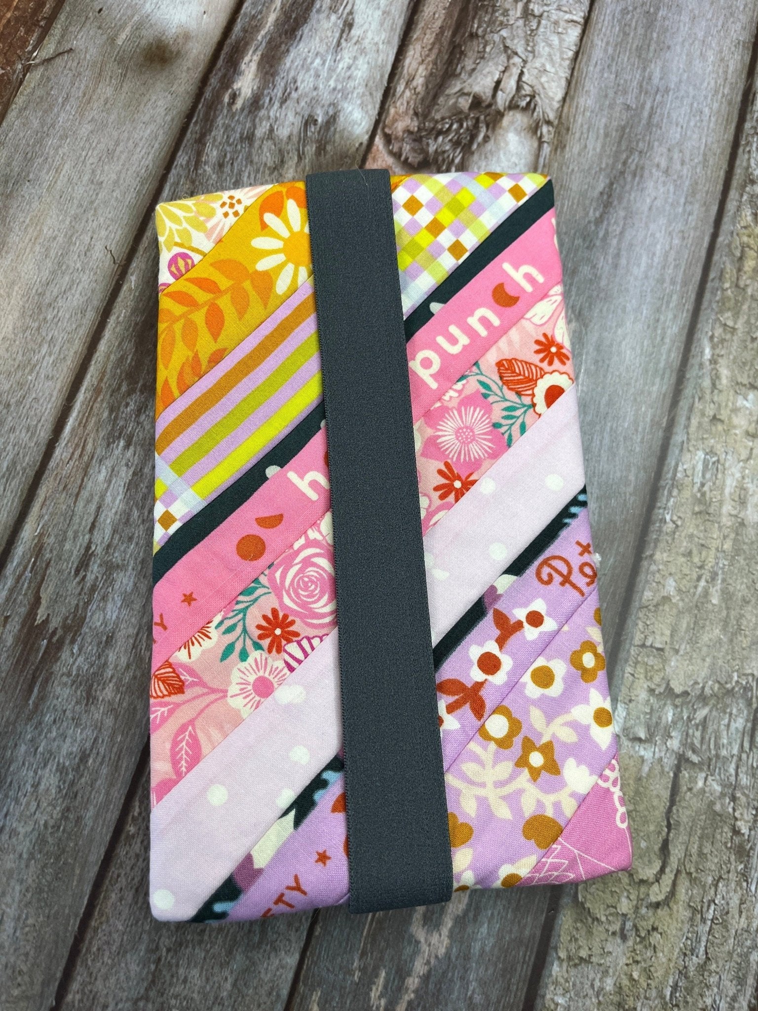 Pink Lilac Yellow Patchwork Notebook Pencil Case, A5 Journal Zip Case, Bookmark - Uphouse Crafts