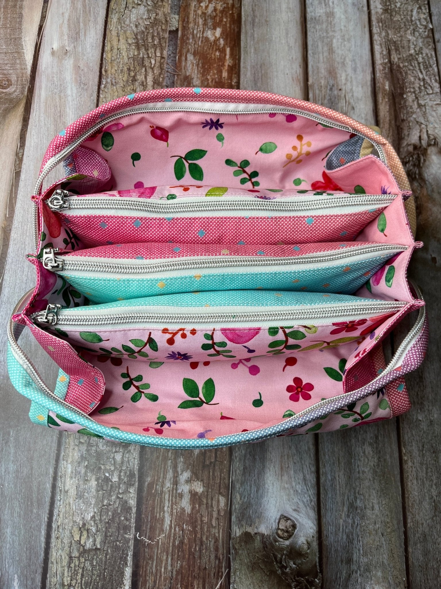 Pink Mint Floral Sew Together Bag, Organiser Bag, Make Up Bag - Uphouse Crafts